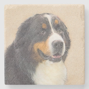Bernese Mountain Dog Painting - Original Dog Art Stone Coaster