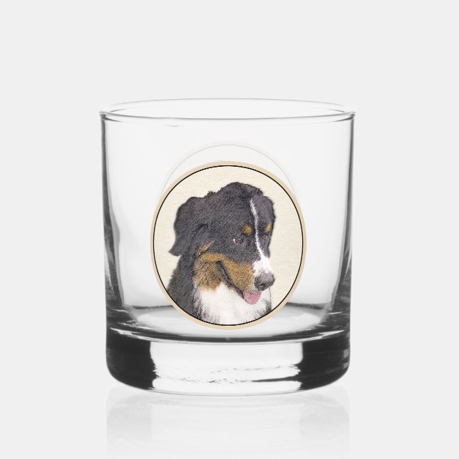Bernese Mountain Dog Painting - Original Dog Art Whiskey Glass (Front)