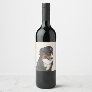 Bernese Mountain Dog Painting - Original Dog Art Wine Label