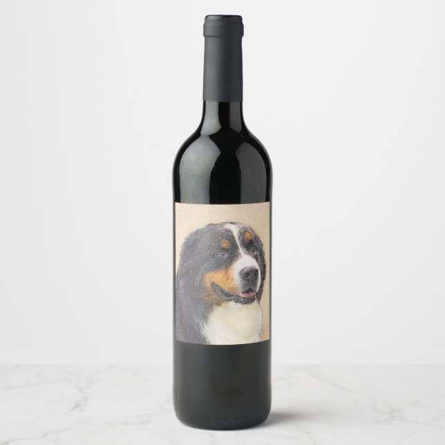 Bernese Mountain Dog Painting - Original Dog Art Wine Label (Front)