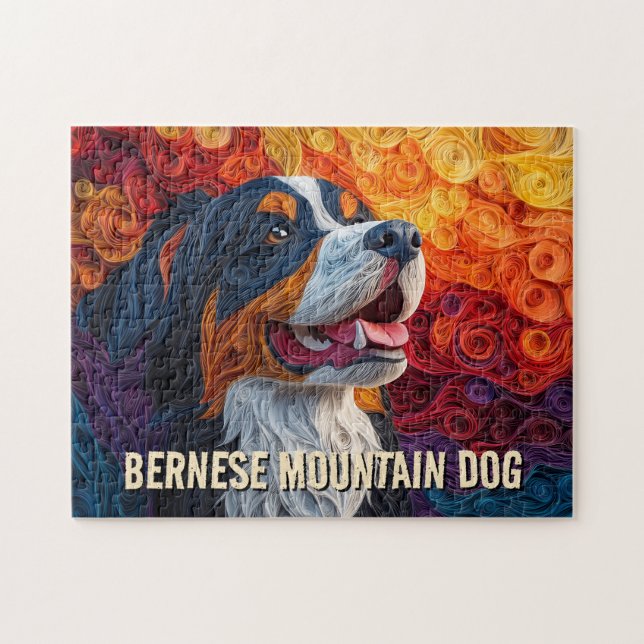 Bernese Mountain Dog Paper Quilling Art Portrait Jigsaw Puzzle (Horizontal)
