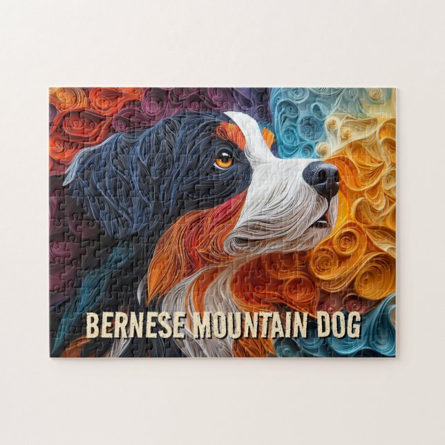 Bernese Mountain Dog Paper Quilling Art Portrait Jigsaw Puzzle (Horizontal)