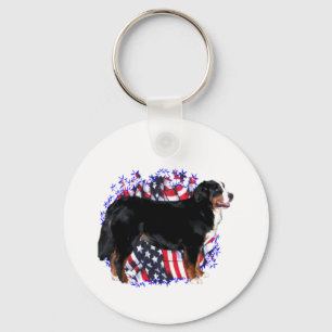 Bernese Mountain Dog Patriot Keychain