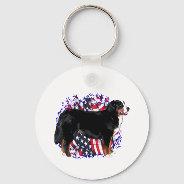 Bernese Mountain Dog Patriot Keychain (Front)