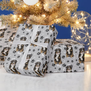 Bernese Mountain Dog Paw Print Pattern Wrapping Paper
