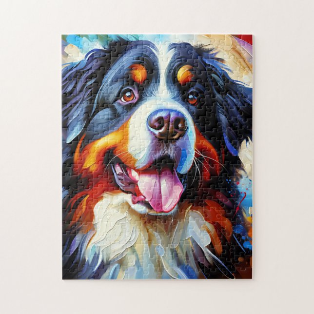 Bernese Mountain Dog Portrait Acrylic Art Print Jigsaw Puzzle (Vertical)