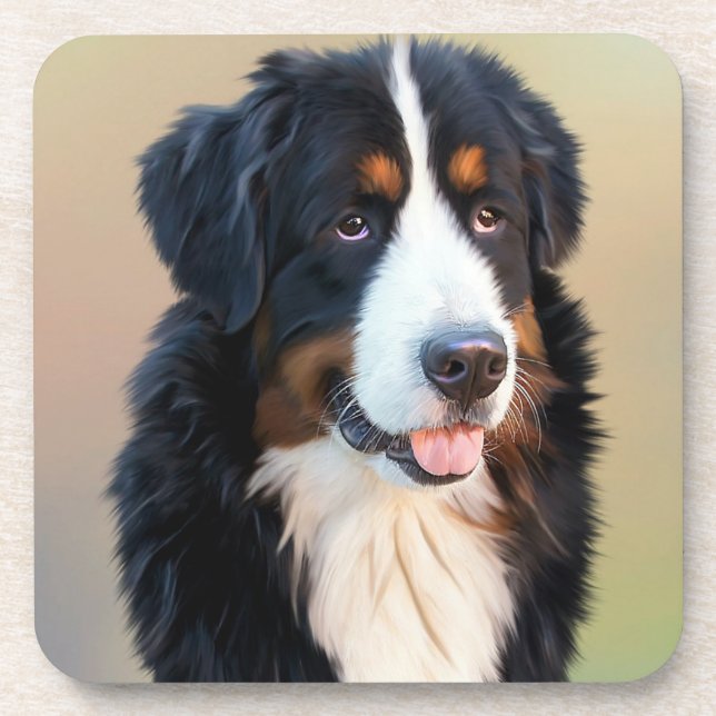 Bernese Mountain Dog Portrait Coaster (Front)