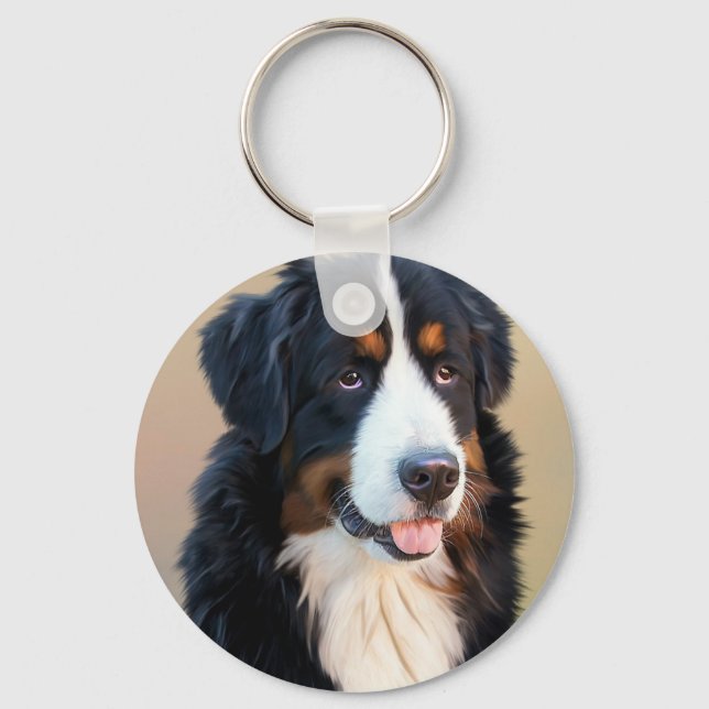 Bernese Mountain Dog Portrait Keychain (Front)