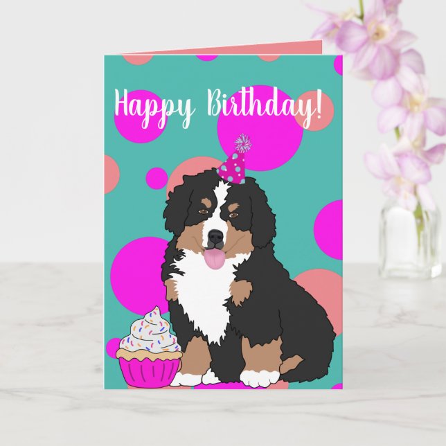 Bernese Mountain Dog Puppy Card (Orchid)
