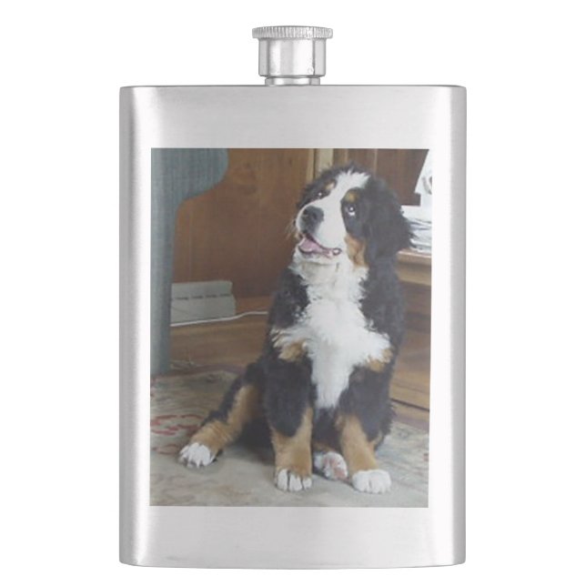 bernese mountain dog puppy hip flask (Front)