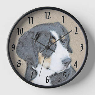 Bernese Mountain Dog Puppy Painting - Original Art Clock