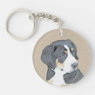 Bernese Mountain Dog Puppy Painting - Original Art Keychain