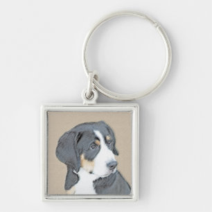 Bernese Mountain Dog Puppy Painting - Original Art Keychain