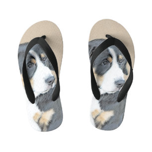 Bernese Mountain Dog Puppy Painting - Original Art Kid's Flip Flops