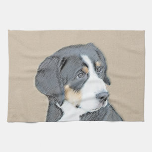 Bernese Mountain Dog Puppy Painting - Original Art Kitchen Towel