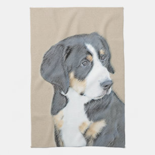 Bernese Mountain Dog Puppy Painting - Original Art Kitchen Towel