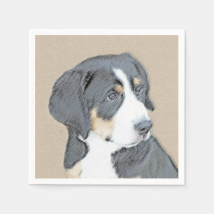Bernese Mountain Dog Puppy Painting - Original Art Napkin