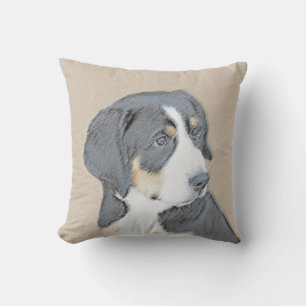 Bernese Mountain Dog Puppy Painting - Original Art Outdoor Pillow