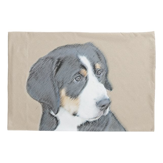 Bernese Mountain Dog Puppy Painting - Original Art Pillowcase (Back)