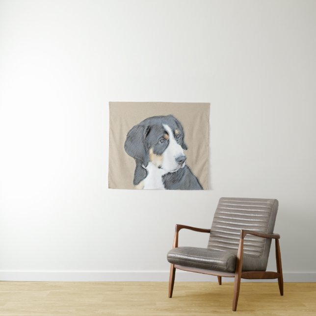 Bernese Mountain Dog Puppy Painting - Original Art Tapestry (In Situ (Horizontal))