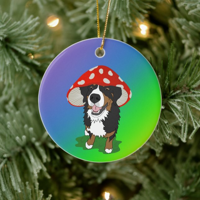 Bernese Mountain Dog Red Mushroom Cap  Ceramic Ornament (Tree)