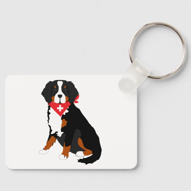 Bernese Mountain Dog Red Swiss Cross Keychain (Front)