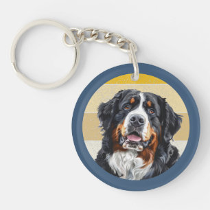Bernese Mountain Dog Retro Background Keychain