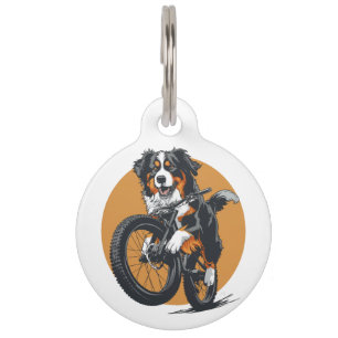 Bernese Mountain Dog Riding A Mountain Bike Pet Tag