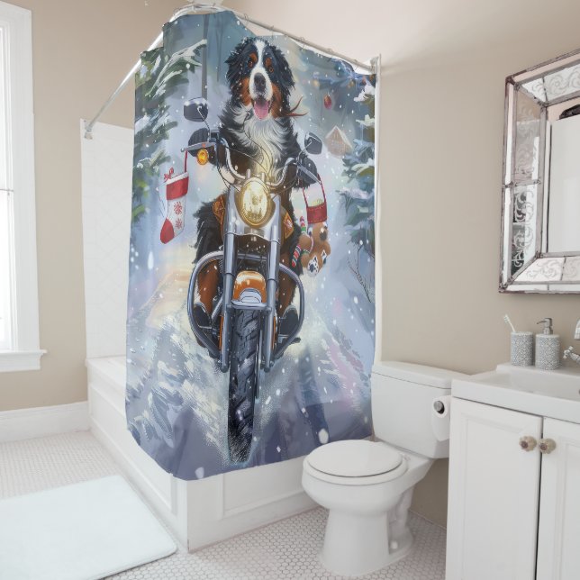 Bernese Mountain Dog Riding Motorcycle Christmas (In Situ)