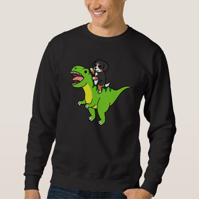 Bernese Mountain Dog Riding Rex Dinosaur Dog Sweatshirt (Front)