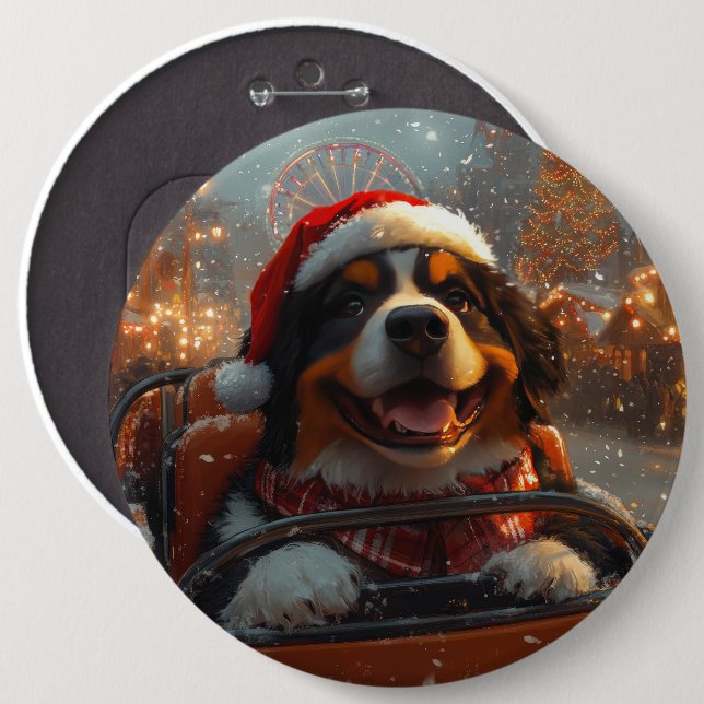 Bernese Mountain Dog Roller Coaster Christmas  6 Inch Round Button (Front & Back)