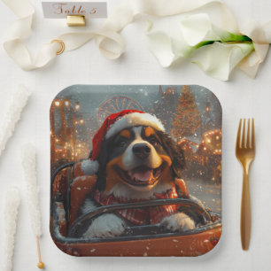 Bernese Mountain Dog Roller Coaster Christmas  Paper Plate