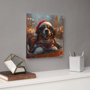 Bernese Mountain Dog Roller Coaster Christmas Square Wall Clock