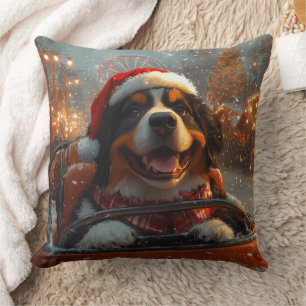 Bernese Mountain Dog Roller Coaster Christmas Throw Pillow