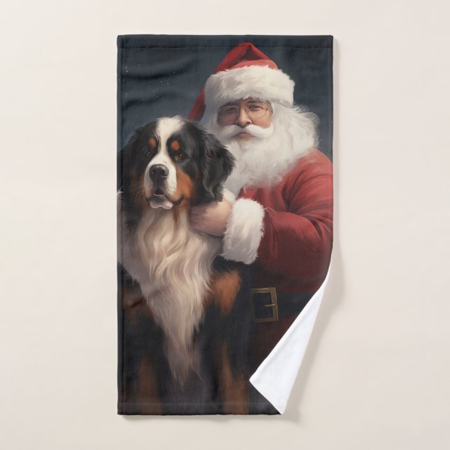 Bernese Mountain Dog Santa Claus Festive Christmas Bath Towel Set (Hand Towel)