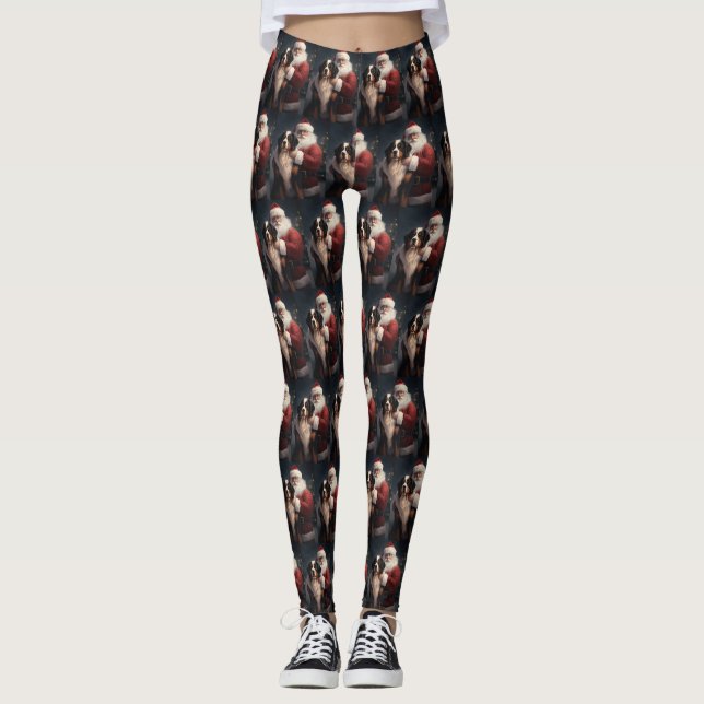 Bernese Mountain Dog Santa Claus Festive Christmas Leggings (Front)