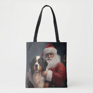 Bernese Mountain Dog Santa Claus Festive Christmas Tote Bag