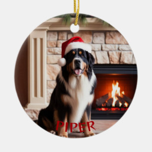 Bernese Mountain Dog Santa Hat Ornament