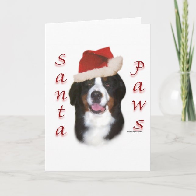 Bernese Mountain Dog Santa Paws Holiday Card (Front)
