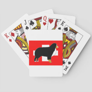 bernese mountain dog silhouette on flag tan playing cards