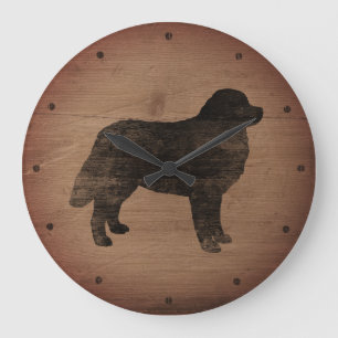 Bernese Mountain Dog Silhouette Rustic Style Large Clock