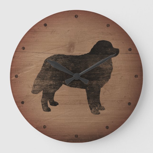 Bernese Mountain Dog Silhouette Rustic Style Large Clock (Front)