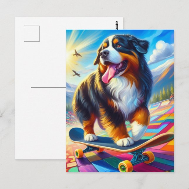 Bernese Mountain Dog Skateboarding Postcard (Front/Back)
