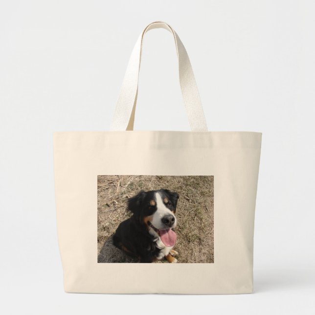Bernese Mountain Dog Smile Large Tote Bag (Front)