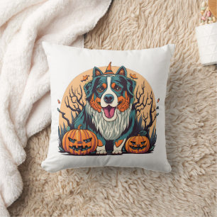 Bernese Mountain Dog Spooky Halloween Throw Pillow