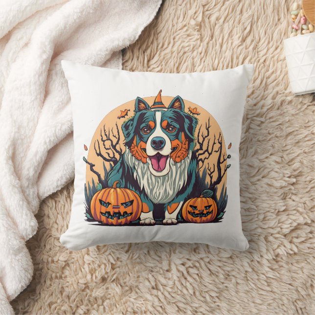 Bernese Mountain Dog Spooky Halloween Throw Pillow (Blanket)