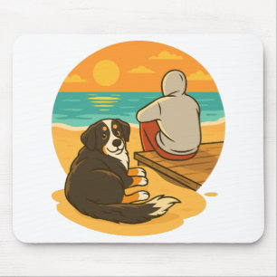 Bernese Mountain Dog Sunset Beach Companion Mouse Pad