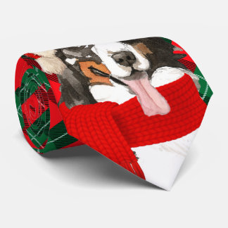 Bernese Mountain Dog Tartan Plaid Christmas Tie