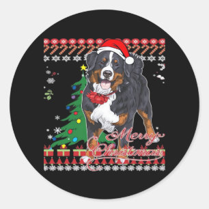 Bernese Mountain Dog Ugly Christmas Sweater Shirt  Classic Round Sticker