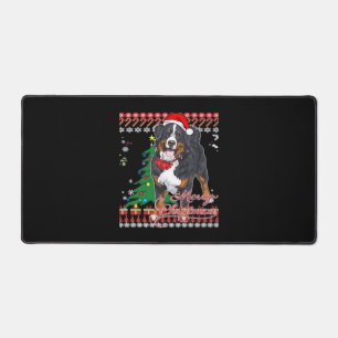 Bernese Mountain Dog Ugly Christmas Sweater Shirt Desk Mat